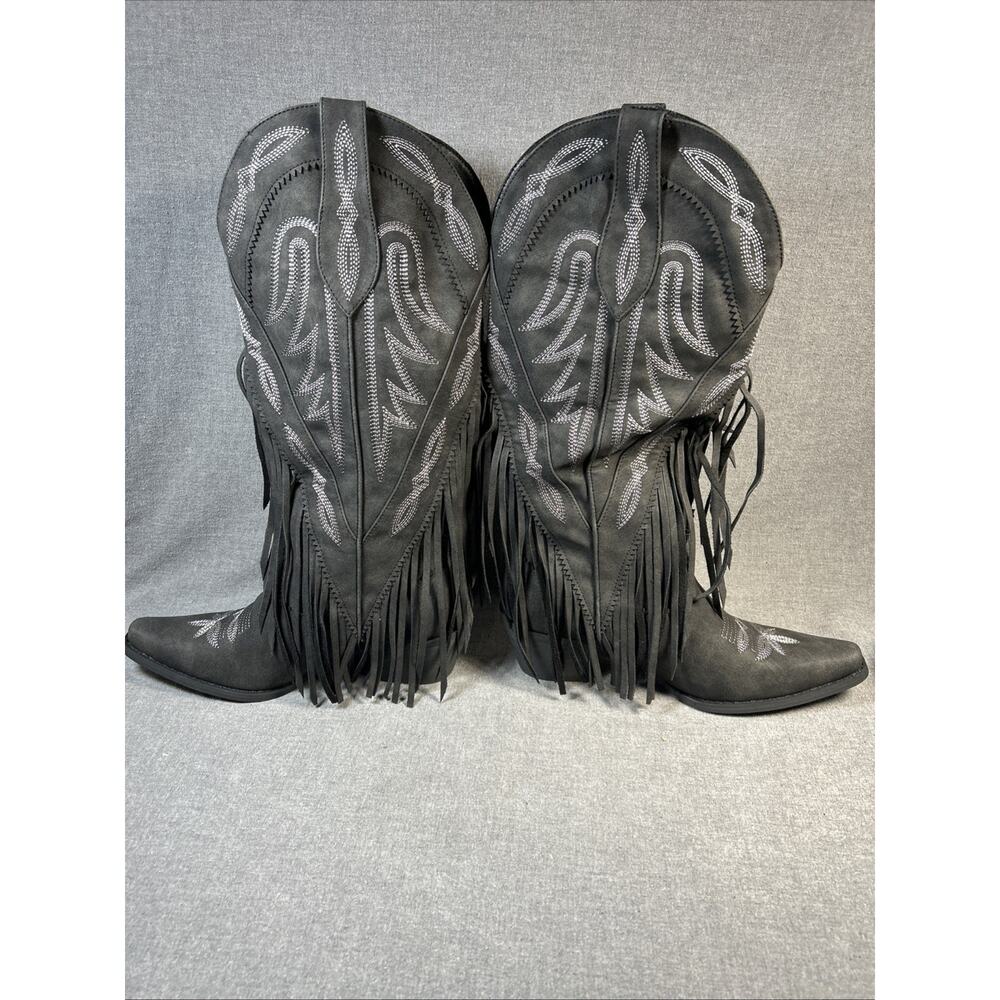 Cowgirl Boots Women 8.5 Retro Pointed Toe Pull On Block Chunky Heel Embroide...